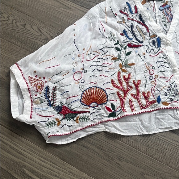 Zara | Multicolour Down by the Sea 100% Cotton Embroidered Kimono Sz Small - Picture 5 of 16